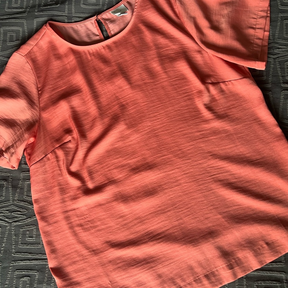 A New Day Coral Pink Silky T-Shirt Blouse Size Medium